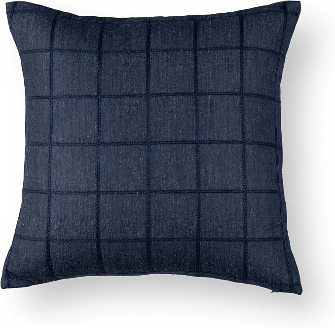 Coastal Linen Indoor Outdoor Throw Pillow Cover Only, 22"x22" Water Repellent for Patio, Backyard, Couch, Dark Navy Plaid