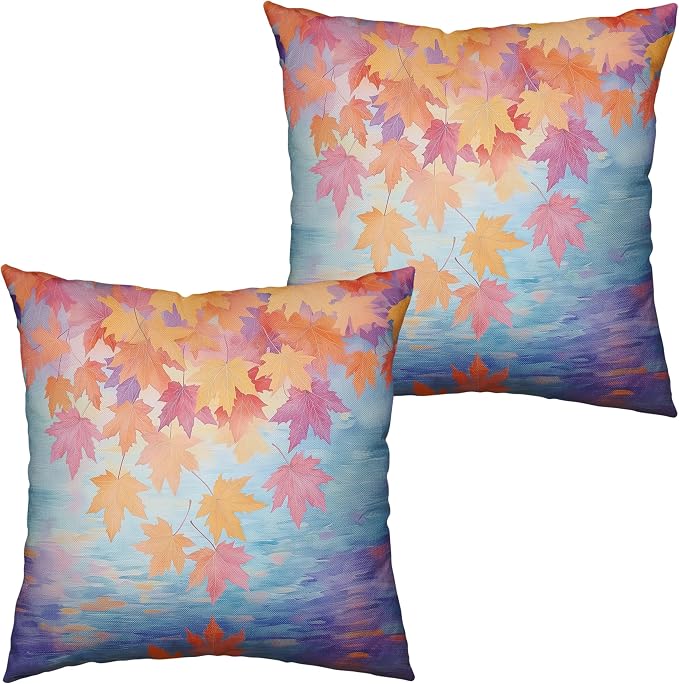 Fall Pillow Covers Maple Leaves Thorw Pillow Covers 20x20 Set of 2 Autumn Maple Leaf Teal Pillowcase Double Sided Printing Cushion Case for Home Decor Couch Sofa