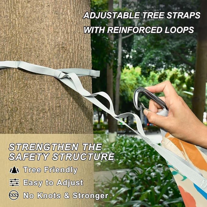 Flowers Camping Hammock, Portable Lightweight Single Hammock with Tree Straps and Aluminum Carabiners, 114" x 54" Travel Hammock for Hiking Backpacking Beach