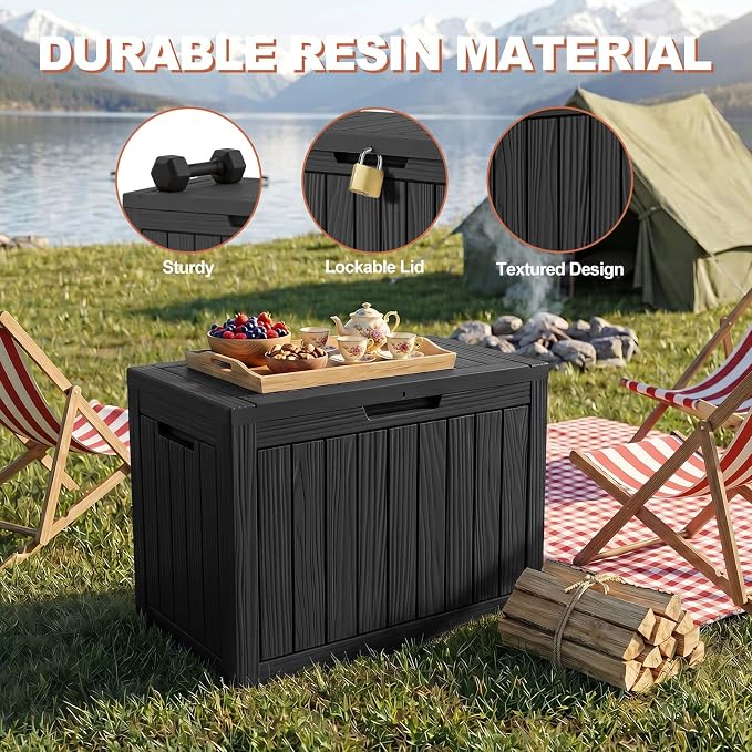 EFU Outdoor Storage Box 60 Gallon Deck Box (Indoor & Outdoor) Lockable UV Resistance Waterproof Resin Storage Bin Storage Box for Outdoor,Patio Storage(Black)