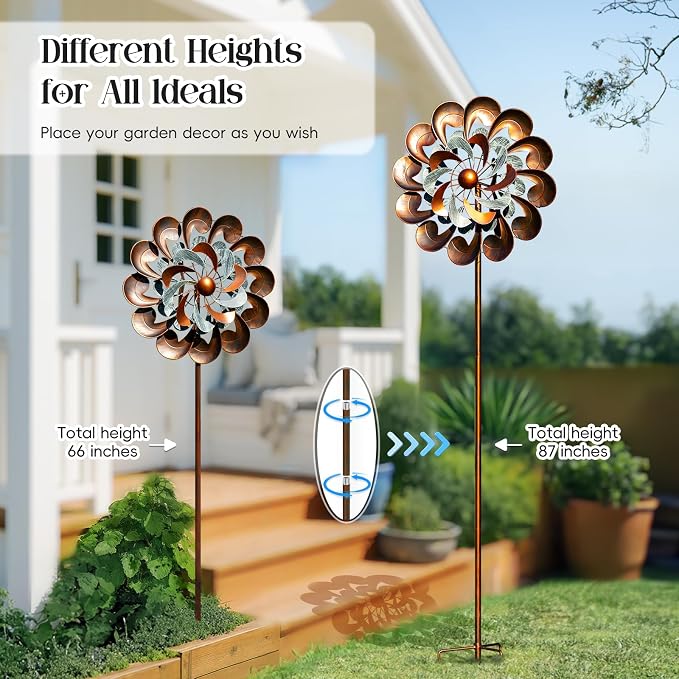 Pure Echo Large Wind Spinners Outdoor - 84" H Kinetic Metal Garden Decor | Decorative Yard Garden Kinetic Wind Spinner with Stake, Spins Easily, Weather Resistant, Gift Idea for Birthday, Retro Copper