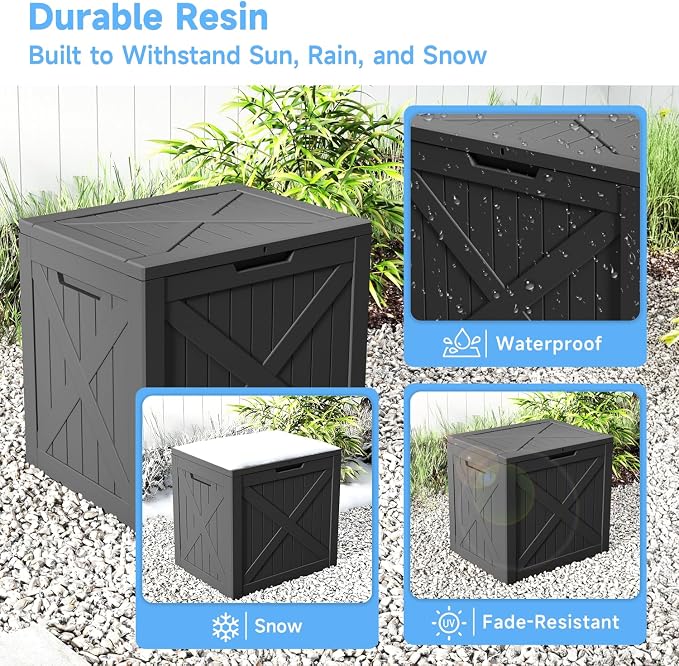 EasyUp 35 Gallon Deck Boxes Outdoor Waterproof, Weatherproof Outdoor Deck Box, Lockable Resin Storage Bench For Patio Cushions, Garden Tools And Pool Accessories, Black