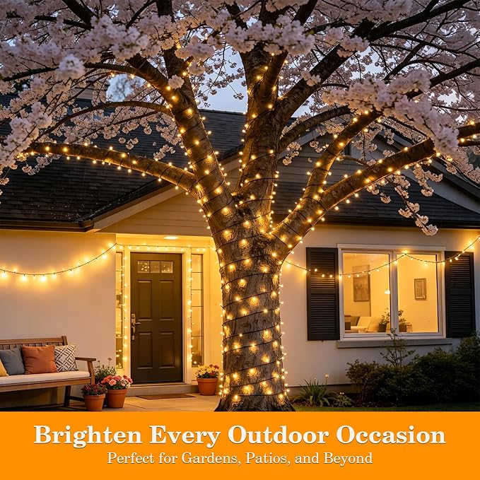Extra Long 132FT Christmas Decorative Mini Lights, 400 LED Green Wire Fairy Starry String Lights Plug in, Timer & Memory & 8 Modes, for Indoor Outdoor Xmas Tree Wedding Party Decoration,Warm White