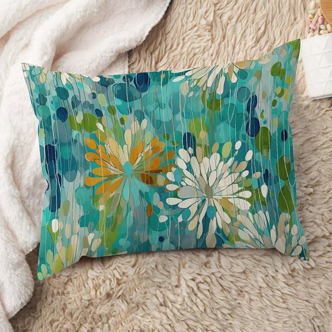 Lumbar Support Pillow Case Make It Rain Fiesta Pillow Covers Retro Rainbow Teal Flower Pillow Cover Accent Square Couch Sofa Cushion Covers for for Sofa Bedroom Car Indoor Couch 20x26in