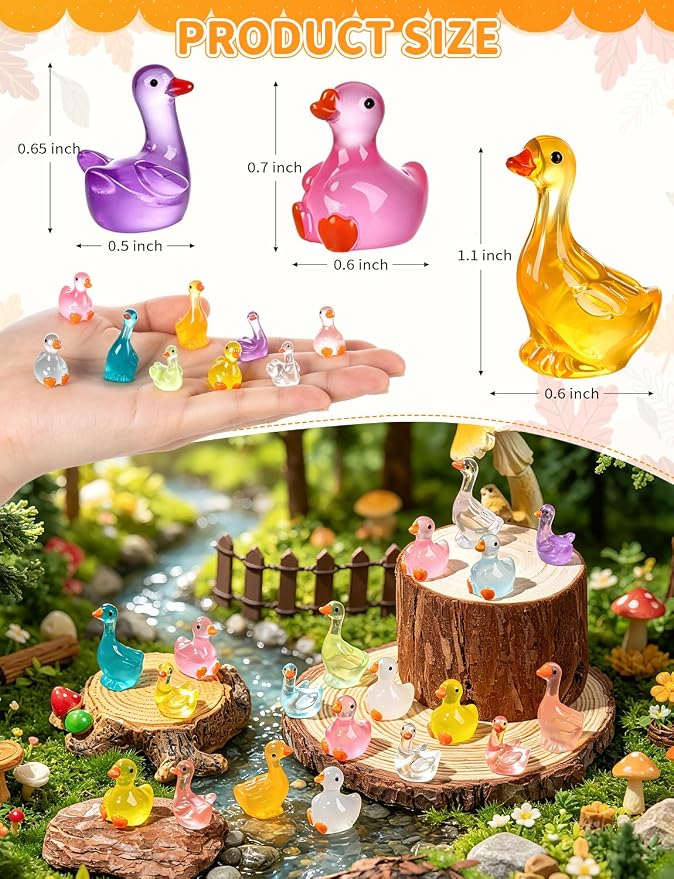 60Pcs Luminous Mini Resin Goose Figurines, 3 Styles | GlGow in The Dark Tiny Goose Ornament for Garden, Landscape, Aquarium, Dollhouse, Birthday Party, Room Crafts Decor