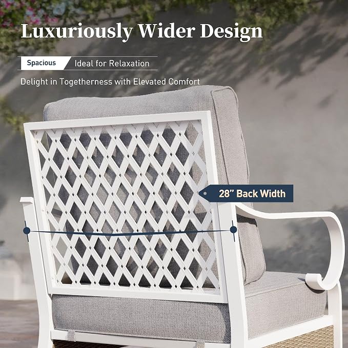 SUNSHINE VALLEY 6 Piece Metal Outdoor Patio Furniture Set, Patio Conversation Sets 1 3-Seater Sofa, 4 Single Sofa with 5.75" Extra Thick Cushion and Coffee Table, White Frame Backyard Furniture, Gray
