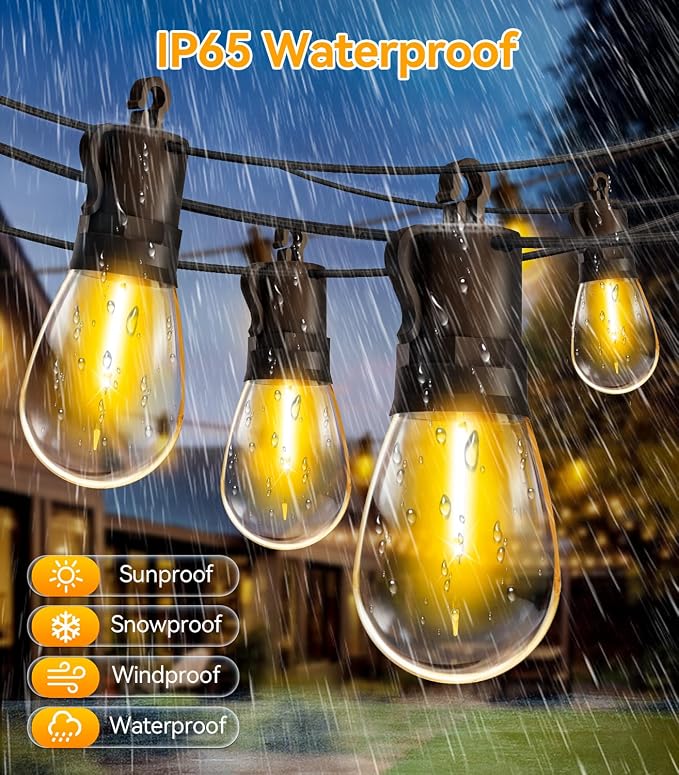 Outdoor String Lights Patio LED - Light Outside Waterproof S14 Porch Lighting Edison Plastic Bulb Pergola Hanging Balcony Connectable Backyard Yard Gazebo Party Garden Bistro 45M 150FT