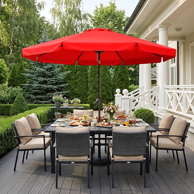ABCCANOPY 9ft Scalloped Patio Umbrella, Outdoor Table Umbrella with Tilt and Crank, Fiberglass Ribs Deck Umbrella for Patio, Pool, Garden, Picnic (Red)