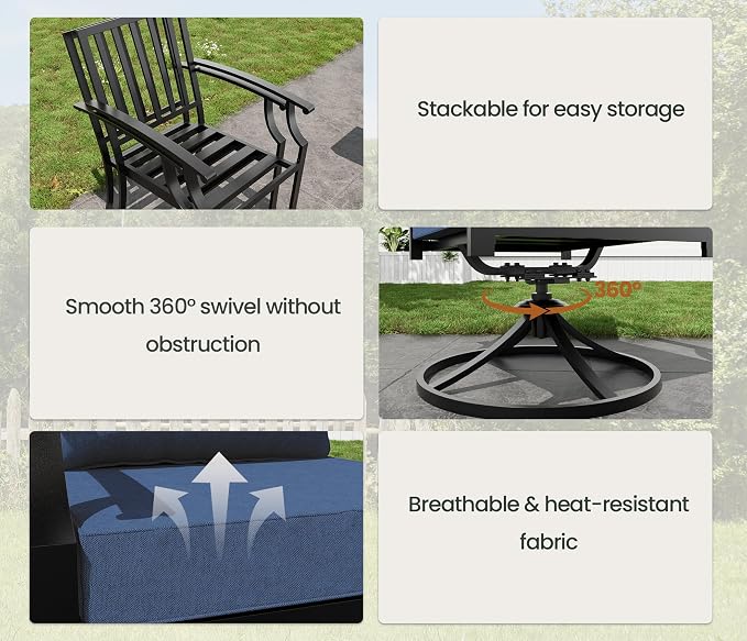 7 PCS Outdoor Patio Dining Set,Patio Table and Chairs Metal Outdoor Patio Furniture Set with Umbrella Hole,Dining Table Set with 6 Chairs for Deck,Backyard and Garden,Navy Blue