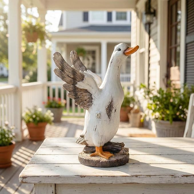 12" Real Farm Porch Duck Statue, Resin Large Lawn Yard Porch Goose, Whimsical Outdoor Decor Gift Idea, Concrete Porch Goose Perfect for Garden, Patio, Backyard - Durable & Weather-Resistant