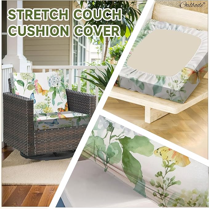 CALBODE 12 Pcs Stretch Outdoor Seat Cushion Covers, Washable Chair Seat Cover for Patio Furniture Cushions Soft Indoor and Outdoor Couch Cover Replacement (Colorful Garden, Cover Only)