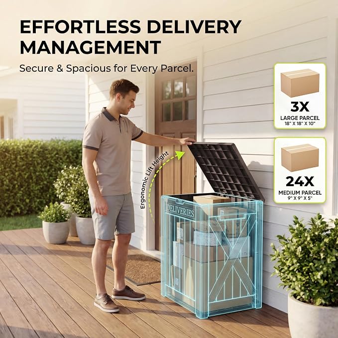 Greesum 52 Gallon Extra Large Deck Box with Lock, Heavy-Duty Resin Outdoor Storage Container, Waterproof Lockable Chest for Patio Furniture, Garden Tools, Pool Equipment, Dark Brown