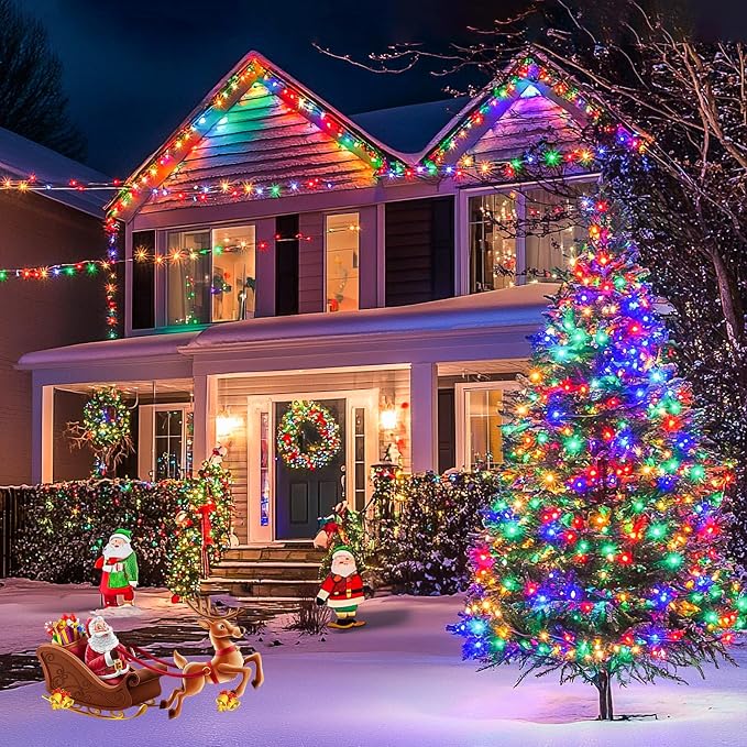 JMEXSUSS 168FT 600 LED Christmas Decor String Lights, Christmas Tree Lights | Multicolor Christmas Lights Indoor Outdoor Waterproof Plug-in for Tree Patio Party Holiday Xmas Decor, Remote, Clear Wire