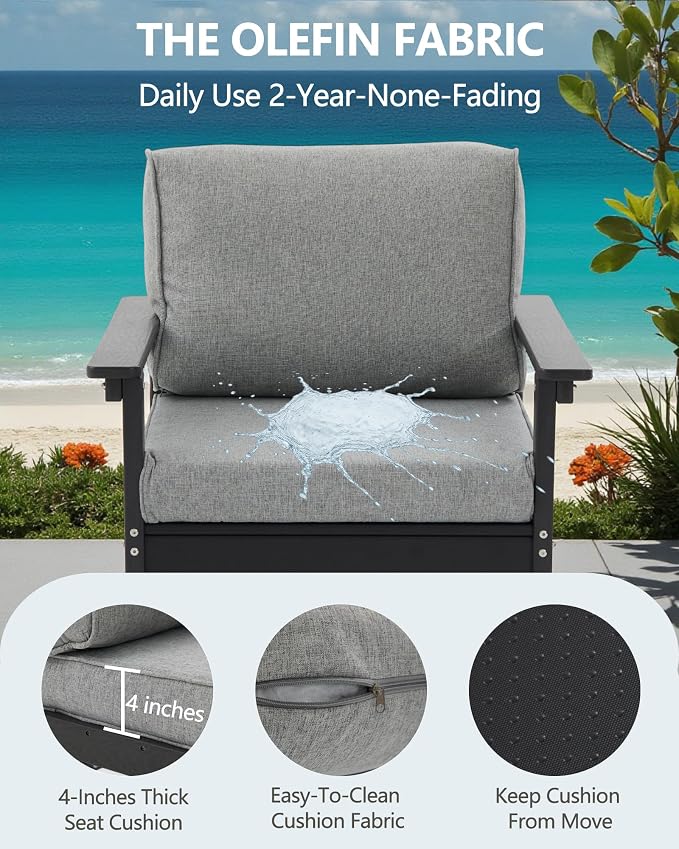 HDPE Outdoor Patio Furniture Set, 5-Piece Sofa Set with Loveseat Couch, 2 Armchairs & Coffee Table, Weatherproof Conversation Set with Cushions, All-Weather Waterproof, for Garden, Porch & Backyard