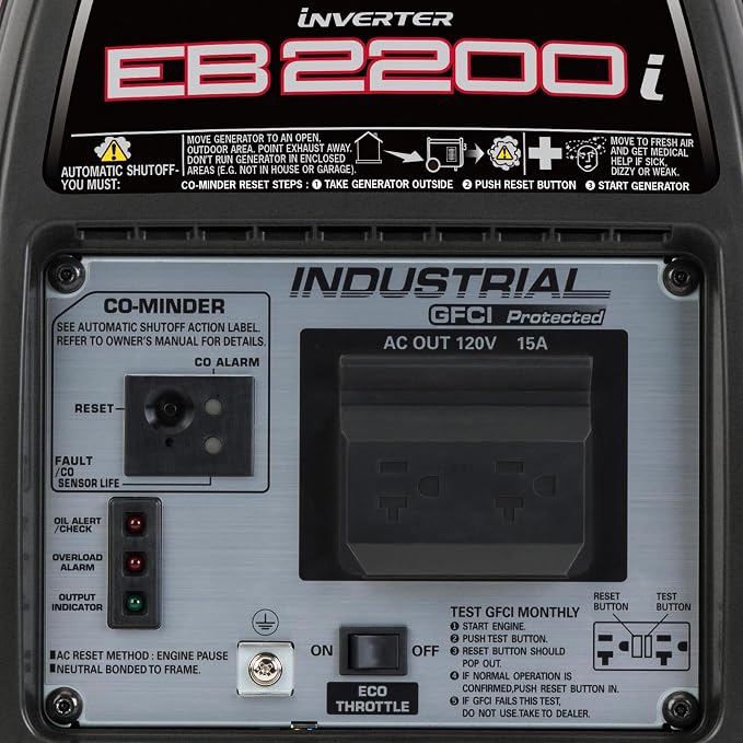 Honda EB2200i 2200 Watt Inverter Generator, Super Quiet 120V Gas Powered OSHA-Compliant Outdoor Portable Generator for Construction Site or Backup Power Supply, Up to 8.1 Hour Run Time (EB2200ITAN)