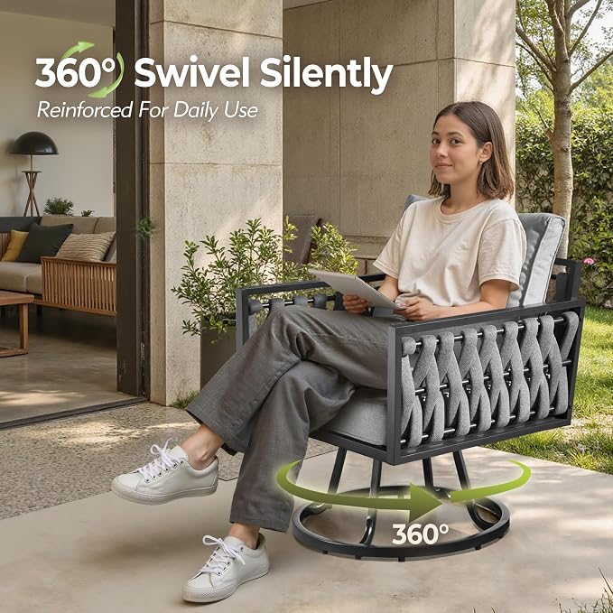 Outdoor Patio Furniture Set, 6-Piece Metal Conversation Furniture Sofa with Coffee Table, All Weather Patio Couch Sofa with Thick Cushions for Balcony Backyard,Light Grey