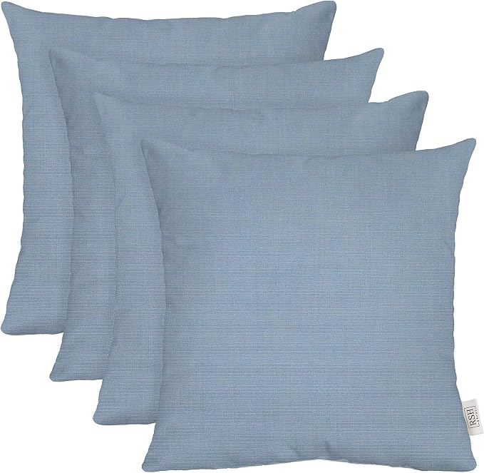 RSH DECOR: Sunbrella Square Throw Pillows Set of 4 | 20" x 20" | Water and Fade-Resistant Performance Fabric | Outdoor Pillow Covers with Down-Alternative Inserts | Canvas Air Blue-Made in USA