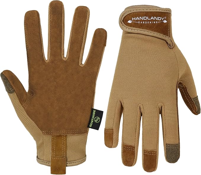 HANDLANDY Gardening Gloves for Women, Leather Garden Glove, Gardener Gift | Breathable Floral Ladies Leather Garden Yard Gloves, for Trimming, Weeding, Digging, Planting, Pruning