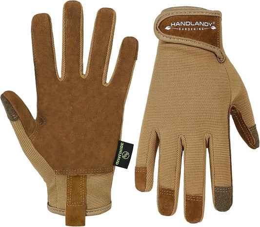 HANDLANDY Gardening Gloves for Women, Leather Garden Glove, Gardener Gift | Breathable Floral Ladies Leather Garden Yard Gloves, for Trimming, Weeding, Digging, Planting, Pruning