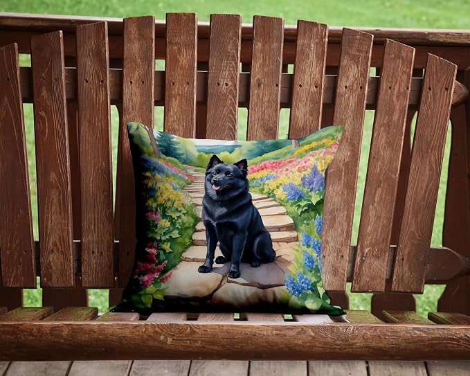Caroline's Treasures Schipperke Spring Path Throw Pillow Machine Washable, Indoor Outdoor Decorative Pillow for Couch, Bed or Patio, 14Hx14W