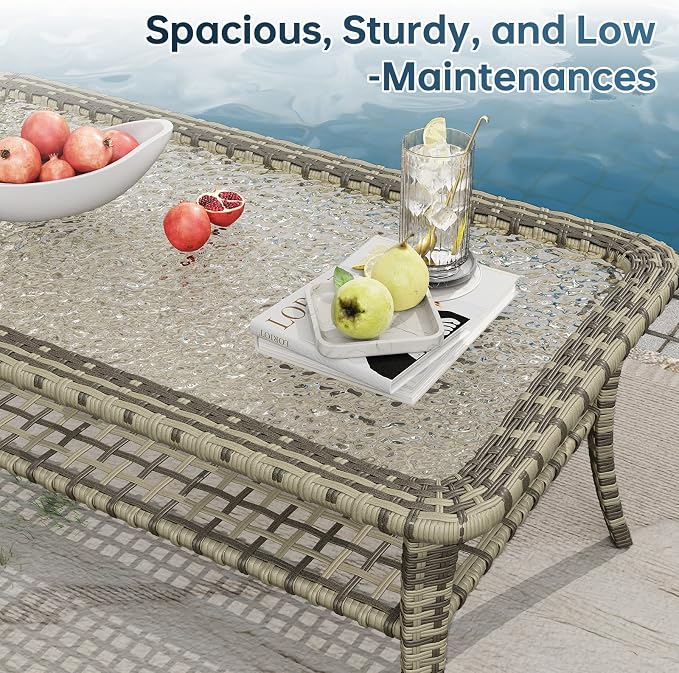 LazySunsets Luxury 9-Piece Patio Furniture Set, 360° Swivel Chairs, Wicker Rattan Sofa with Thick Cushion, Outdoor Conversation Set for Backyard, Poolside & Garden, Beige/Gray