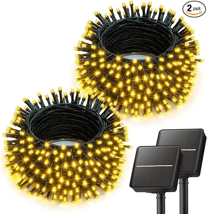 Brightown 2 Pack Solar String Lights Outdoor Waterproof, 80 FT 200 LED | Solar Powered Christmas Lights with 8 Modes, Auto On/Off, Patio Lights for Outside Tree Garden Party Decor (Warm White)