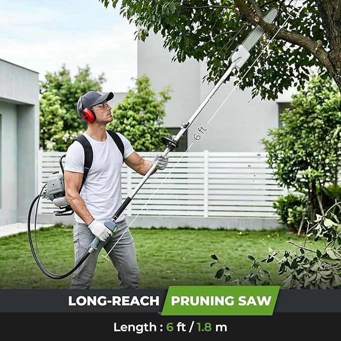 6-in-1 Multi-Functional Gas Powered Weed Wacker, 52CC 2-Stroke Backpack Gas Weed Eater String Trimmer, Hedge Trimmer, Pole Saw, Brush Cutter Blade, Safety Lock & Shoulder Strap for Garden, Yard