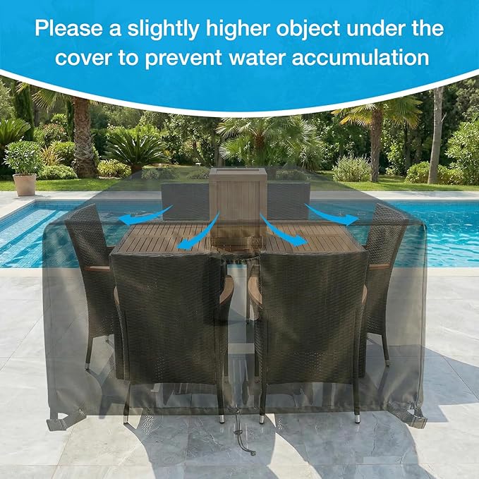 KANAGAWA Rectangular Patio Furniture Covers,108"(L) x 82"(W) x 28"(H) Heavy Duty Table and Chairs Cover,Anti-Fading Outdoor Waterproof 420D Furniture Cover with UV Resistant,Black