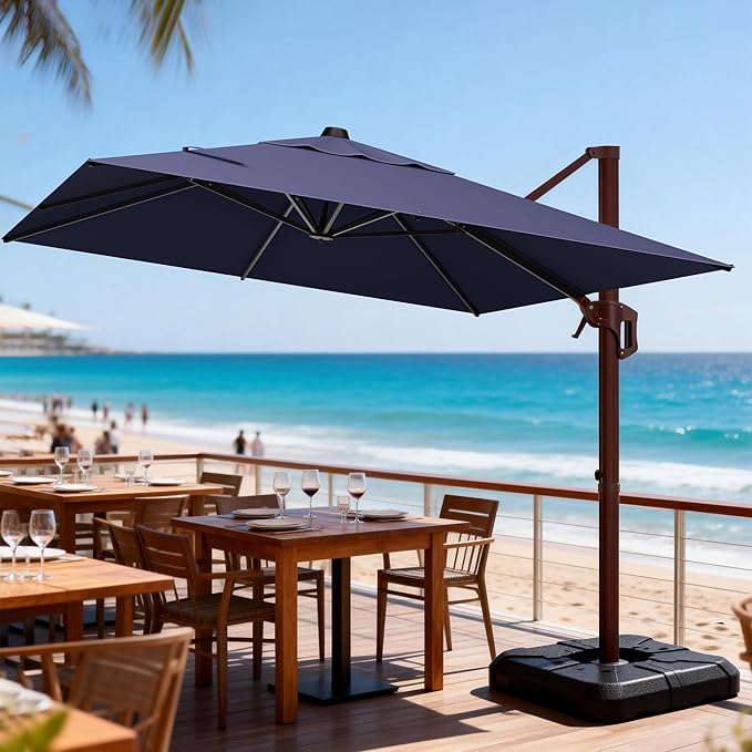 9' X 12' Cantilever Patio Umbrella Rectangle Outdoor Umbrella, 6-Level Tilt & 360° Rotation Offset Umbrella for Garden, Deck, Pool (Navy Blue)
