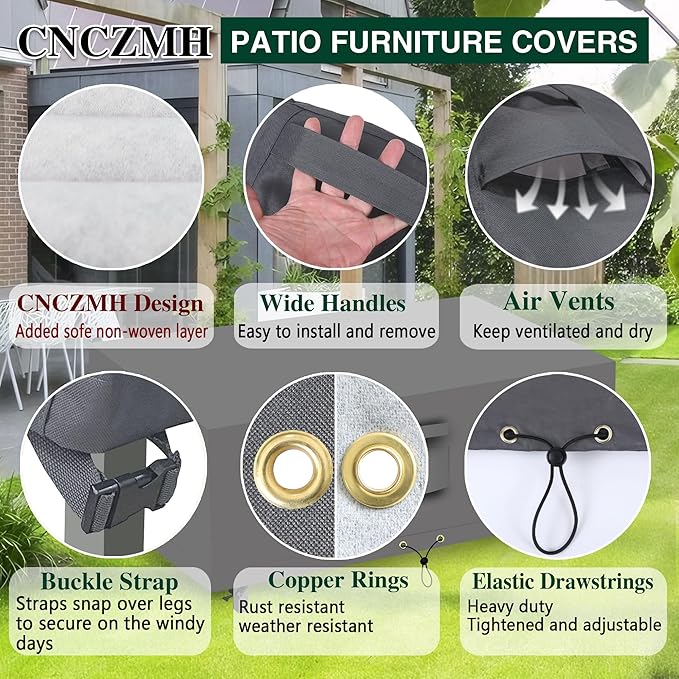 Heavy Duty Patio Furniture Covers Waterproof, 600D Outdoor Furniture Cover Waterproof for Sectional Sofa Couch, Outdoor Dining Table and Chair Set Covers 42''L x 24''W x 18''H, Grey