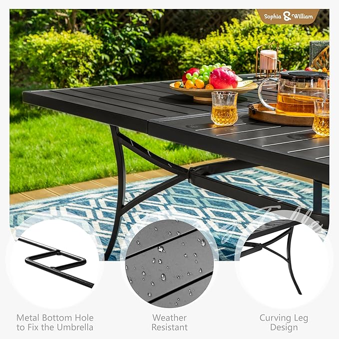 Sophia & William Patio Dining Set for 8, Square Table & Aluminum Chairs | Metal table, Blue Stackable Chairs, Breathable & quick-drying, Light-weight & space-saving, Umbrella Hole, Outdoor