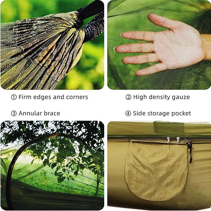 LFL Camping Hammock with Mosquito Net, Hammocks with 13ft Tree Straps Carabiners, Automatic Quick Open Outdoor Portable Hammock, Nylon Parachute Material Outside Hammocks with Net (Orange)