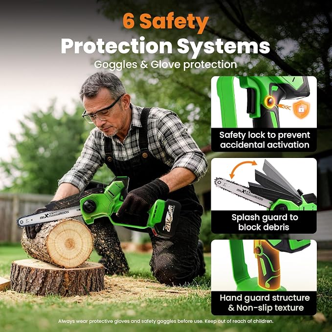 maXpeedingrods Electric Chainsaw Cordless, 8 Inch & 6 Inch Mini Chainsaw with 2x 3.0Ah Batteries, Brushless Auto Oiler & Tool-Free Tensioner, Handheld Portable Chainsaw for Wood Cutting Garden Gift