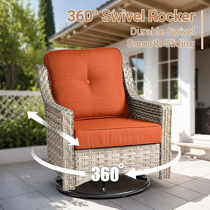 HOOOWOOO Outdoor Patio Furniture Set with Fire Pit Table,11 Pieces Wicker Out Door Sectional Furniture L Shaped Couch,Outside Patio Conversation Swivel Chair Sets,Brick Red