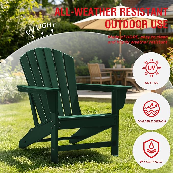 Costaelm Patio Conversation Set, Outdoor Chairs Set of 5 Balcony Firepit Furniture Outdoor Adirondack Round Table and Chair Backyard Furniture Set for Lawn Porch Pool Garden, Dark Green