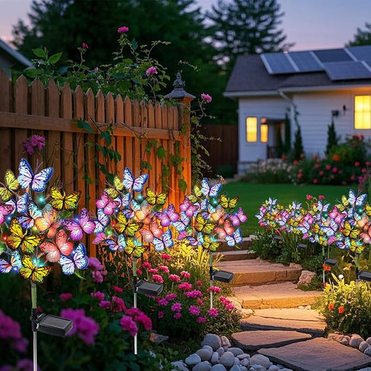 Adecorty Solar Garden Lights Outdoor Waterproof Decorative Solar Lights Outdoor 8 Pack with 176 LED 136 Butterfly Flower Garden Decor Yard Decorations Patio Lawn, Gifts for Mother's Day Mom Women
