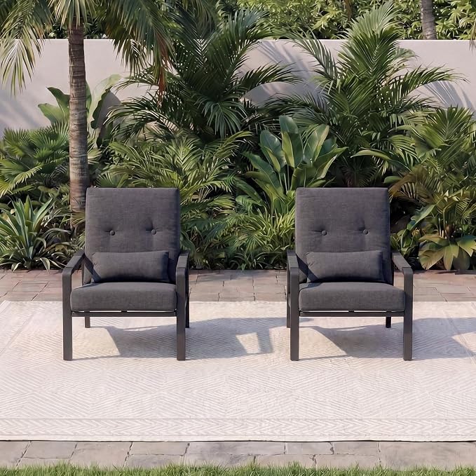 Patio Furniture Set, 2-Piece Aluminum Outdoor Single Chairs with Washable High-Resiliency Sponge Cushions, Upgraded Gray