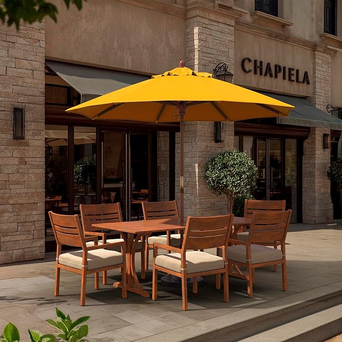 California Umbrella 9' Premium Commercial Hardwood Patio Umbrella, Manual Lift With Olefin Kiwi Fabric