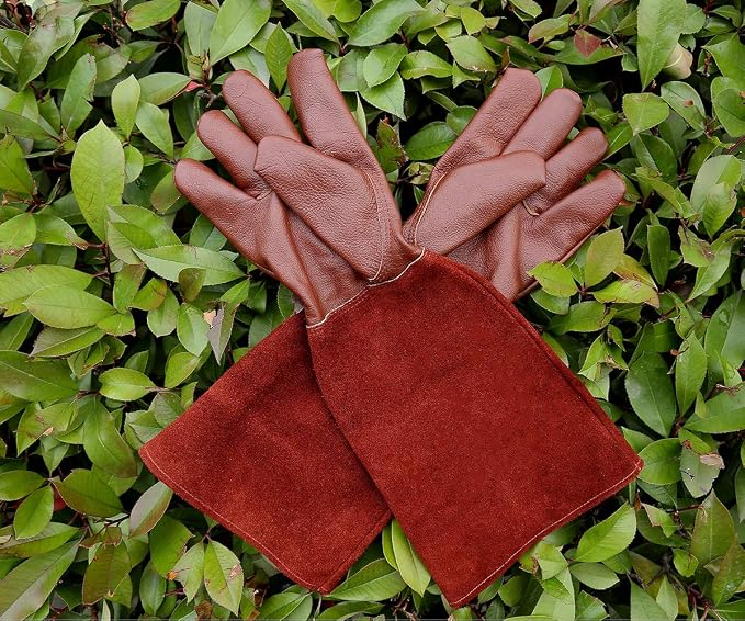 Acdyion Thorn Proof Gardening Gloves for Men & Women(Brown,Large) | Long Puncture-resistant Cowhide Leather Gauntlets for Rose Pruning, Cacti, and Yard Work