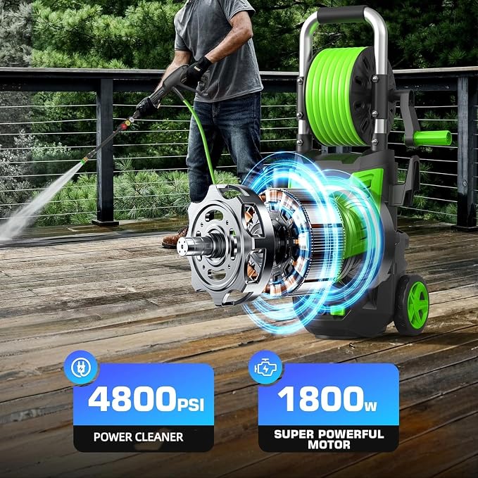 4800PSI Pressure Washer- High Power Washer with 33FT Hose, 4 Nozzles and Foam Cannon, for Home, Cars, Fences, Patio (Grass)