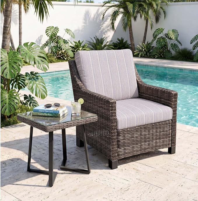 Wicker Patio Conversation Set, Outdoor Patio Chair Set with Deep Seating, Wide Armrests & Thick Cushions, All-Weather Outdoor Furniture Set for Patio, Porch, Deck & Backyard