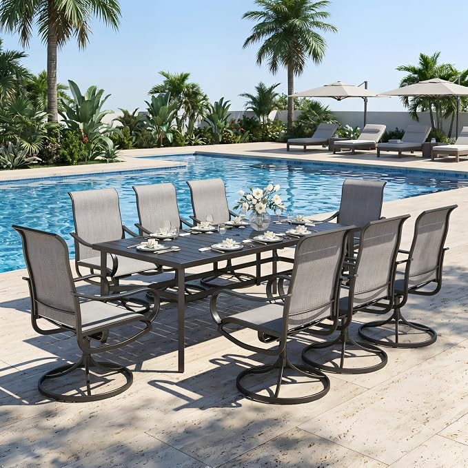 MFSTUDIO Patio Table and Chairs Set, Outdoor Dining Set for 8 Persons, 9 Piece Patio Furniture Dining Set for Deck Yard Garden Poolside