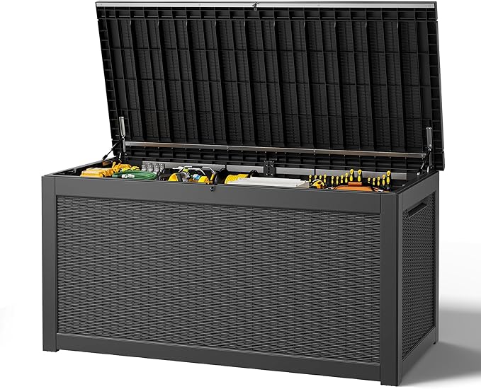 Outdoor Storage Box, Resin Deck Boxes Indoor and outdoor, Waterproof Storage Box Lockable Lid (Black,280 Gallon)