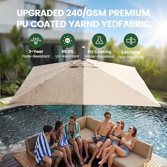 Olilawn 9' X 12' Patio Umbrella with Base Included & OLILAWN 600D Waterproof Umbrella Cover, Large Outdoor Cantilever Offset Patio Umbrellas Rectangular Aluminum Umbrella with 360-degree Rotation & Infinite Tilt Adjustment for Backyard Hosting, Poolsid...