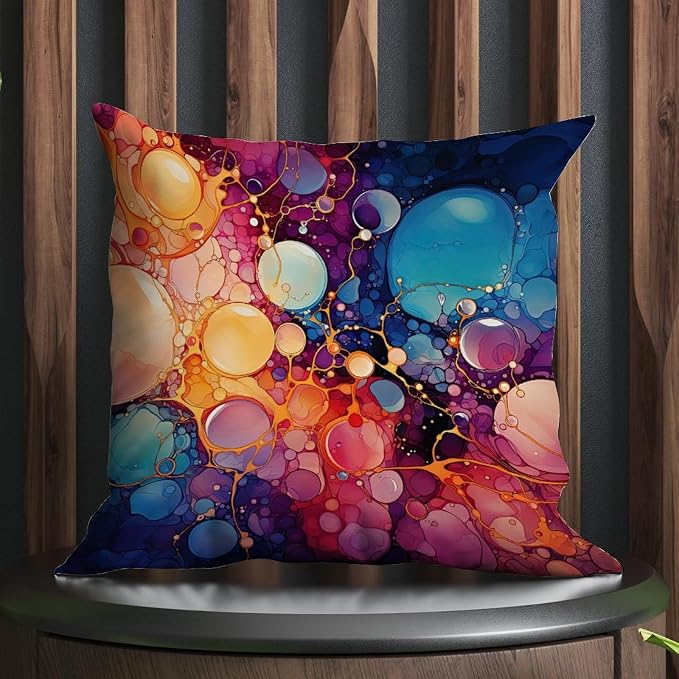 Pillowcase Ink Rainbow Shapes with Gold Throw Pillow Covers Rustic Abstract Alcohol Ink Textures Pillow Cover Accent Modern Decorative Pillow Covers for Patio Furniture Garden 18x18 in