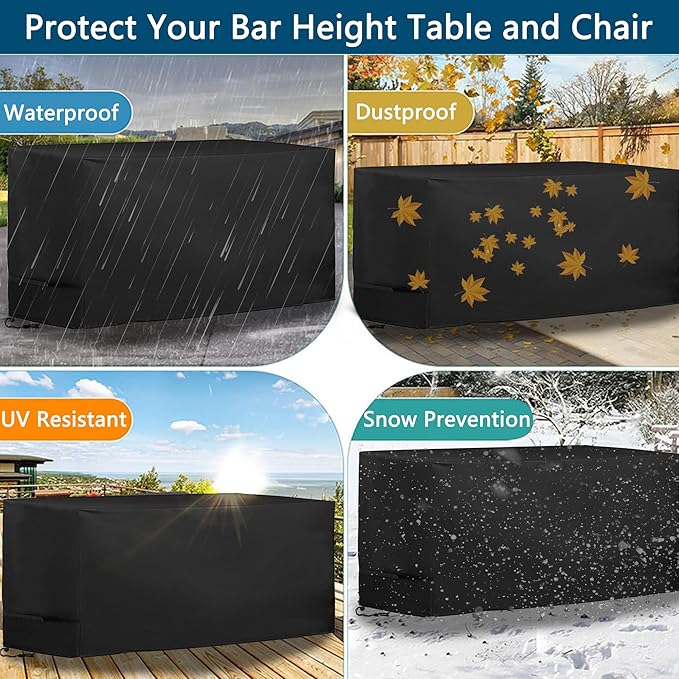 Bar Height Patio Set Cover, 600D Oxford Fabric Waterproof and Dustproof Bistro Set Cover for High Top Bar Table and Chairs, Durable Furniture Set Protection (Black, 76"L x 34"D x 42"H)