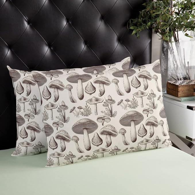 Outdoor Waterproof Throw Pillows Retro Mushroom Vintage Botanical Patio Pillows Pack of 1,Decorative Pillow Covers with Insert,Pillow Cushion Case for Garden Couch Sofa Aesthetic Plant Leaves