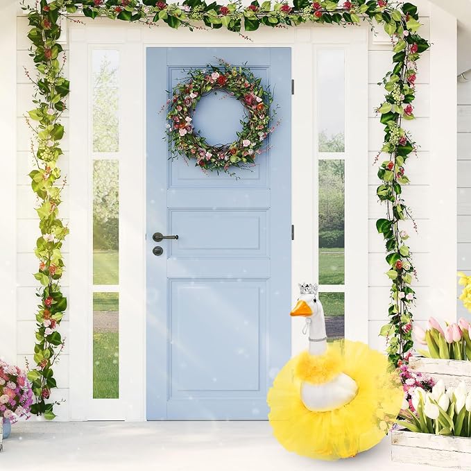 4 Pcs Princess Porch Goose Outfit for 23" 17" Cement Lawn Goose Costume Crown Necklace Tutu Skirt Feather Trim(Yellow)