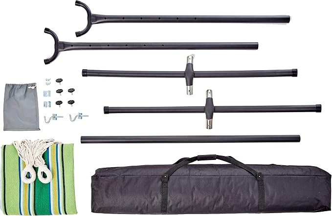 Amazon Basics Double Hammock with 9-Foot Space Saving Steel Stand and Carrying Case, 450 lb Capacity, Vigor Green, 110" x 47" x 43"