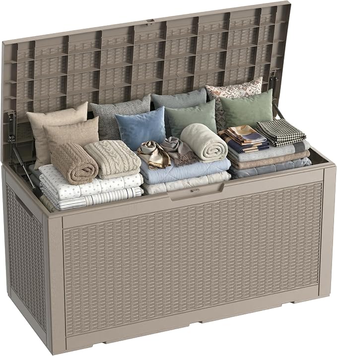 120 Gallon Waterproof Outdoor Storage Box,Lockable Large Deck Box with Lid for Packages,Weatherproof Resin Storage Bin for Patio Furniture Cushions Garden Tools Accessories(Gray,120 Gallon)
